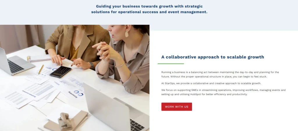 Screenshot of StarOps Business Operations website which Michelle helped with the website copywriting