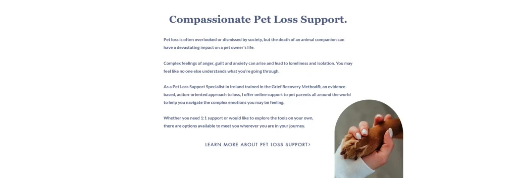 Light After Loss Website screenshot - strategic, curiosity-led website copy written by Michelle